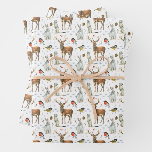 Handgezeichnete Wildtiere lagern Weiße Hares Hirsc Geschenkpapier Set (Beispiel)