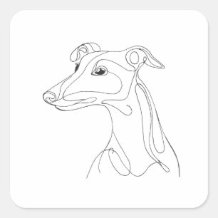 Handgezeichnete Windhund-Linienkunst - Minimalisti Quadratischer Aufkleber