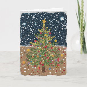 Handgezeichnete winterliche Weihnachtsbaum-Feierta Karte
