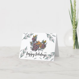 Handgezeichnete Woodland Fox Floral Moon Ferienkar Feiertagskarte