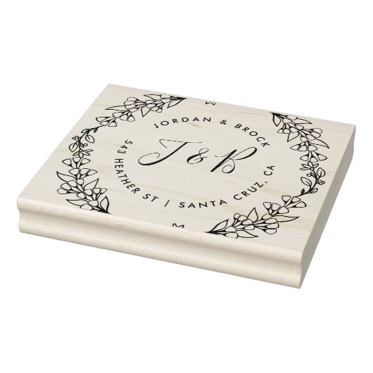 Handgezeichnete Wreath Wedding Initials Rücksendea Gummistempel (Stempel)