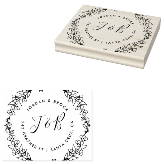 Handgezeichnete Wreath Wedding Initials Rücksendea Gummistempel (Stempel)