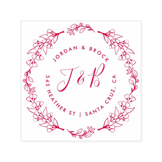 Handgezeichnete Wreath Wedding Initials Rücksendea Permastempel (Design)