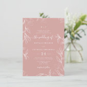 Handgezeichnete zarte, blumengeschmückte Rose Hoch Einladung (Stehend Vorderseite)