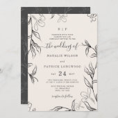 Handgezeichnete, zarte Florbeige Hochzeit Einladung (Vorne/Hinten)