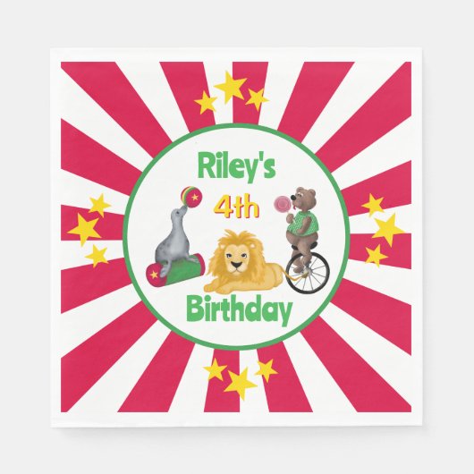 Handgezeichnete Zirkustiere rot und weiß Serviette (Vorderseite)