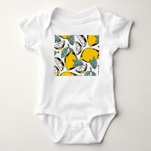 Handgezeichnete Zitronen, lebendiges Muster. Baby Strampler