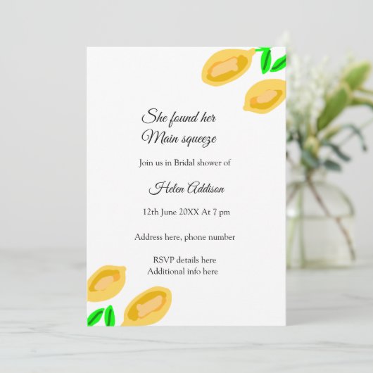 handgezeichnete ZitronenBlätter fügen QR-Brautpart Einladung (Stehend Vorderseite)
