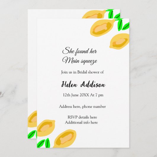 handgezeichnete ZitronenBlätter fügen QR-Brautpart Einladung (Vorne/Hinten)