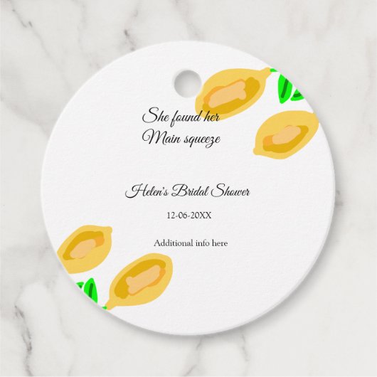 handgezeichnete ZitronenBlätter fügen QR-Brautpart Geschenkanhänger (Vorderseite)