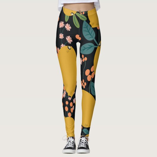 Handgezeichnete Zitrusbäume: Vintag Leggings (Vorderseite)