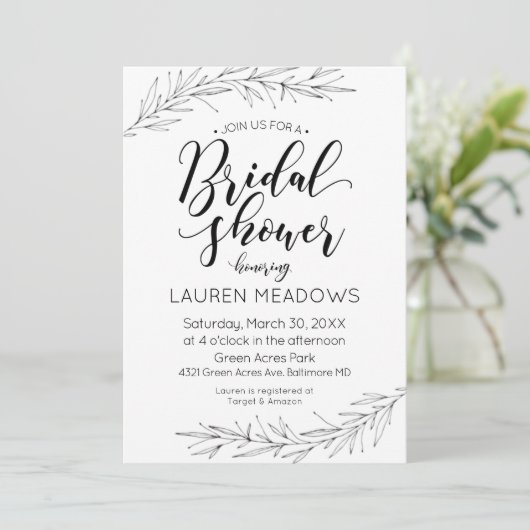 Handgezeichnete Zweige Bridal Dusche Einladung (Stehend Vorderseite)