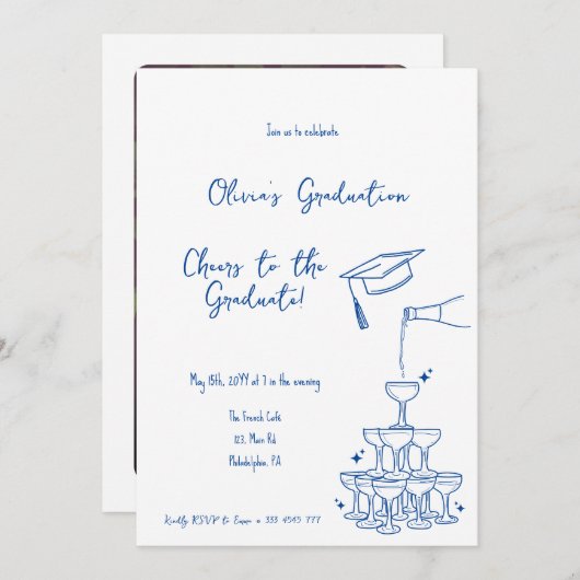 Handgezeichneter Abschluss Einladung und Ankündigu (Vorne/Hinten)