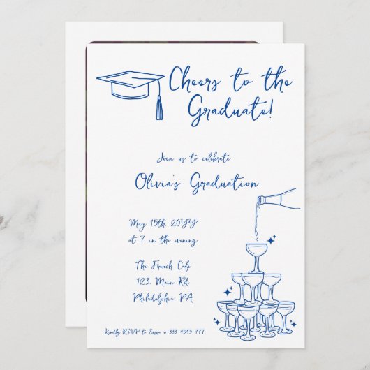 Handgezeichneter Abschluss Einladung und Ankündigu (Vorne/Hinten)