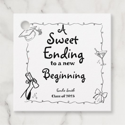 Handgezeichneter Abschluss im Doodles-Stil - Zeich Geschenkanhänger (Vorderseite)