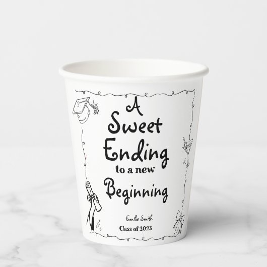 Handgezeichneter Abschluss im Doodles-Stil - Zeich Pappbecher (Rückseite)