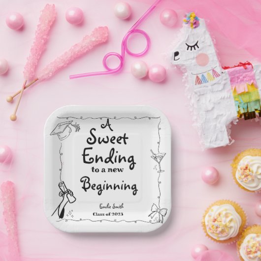 Handgezeichneter Abschluss im Doodles-Stil - Zeich Pappteller (Party)