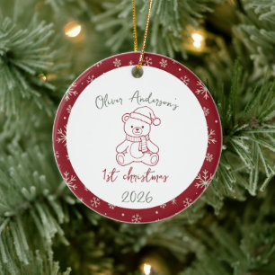 Handgezeichneter Bär Erstes Weihnachten Baby Junge Keramik Ornament