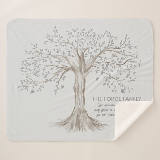 Handgezeichneter Baum Personalisierter Spruch Hell Sherpadecke (Vorderseite (Horizontal))