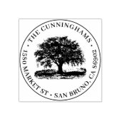 Handgezeichneter Baum Runder Familienname und Rück Gummistempel (Prägung)