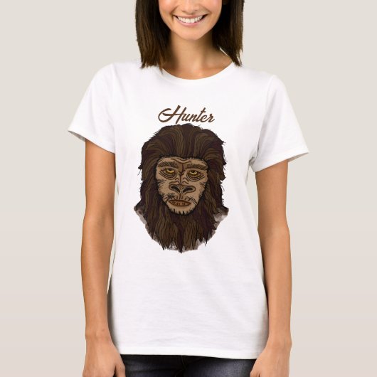 Handgezeichneter Bigfoot Sasquatch Sumpf Ape Hunte T-Shirt (Vorderseite)