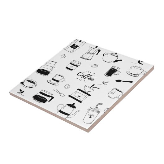 Handgezeichneter Black Coffee and Café Pattern Fliese (Seite)