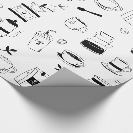 Handgezeichneter Black Coffee and Café Pattern Geschenkpapier (Ecke)