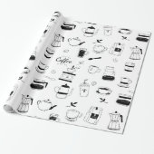 Handgezeichneter Black Coffee and Café Pattern Geschenkpapier (Ungerollt)