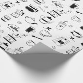 Handgezeichneter Black Coffee and Café Pattern Geschenkpapier (Ecke)