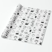 Handgezeichneter Black Coffee and Café Pattern Geschenkpapier (Ungerollt)
