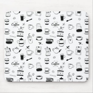 Handgezeichneter Black Coffee and Café Pattern Mousepad