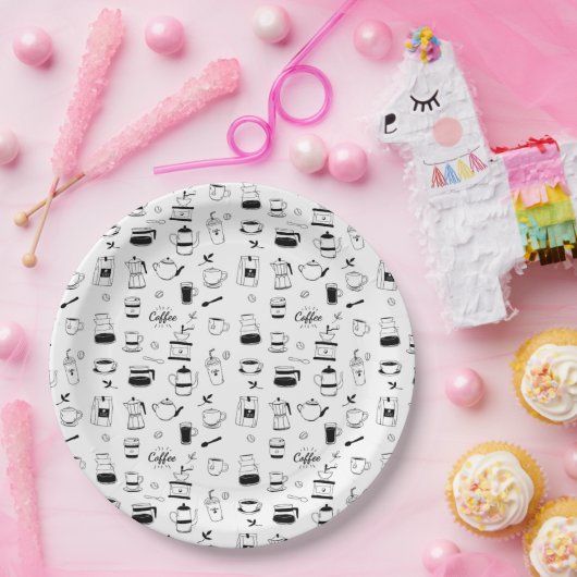 Handgezeichneter Black Coffee and Café Pattern Pappteller (Party)