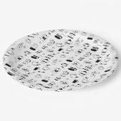 Handgezeichneter Black Coffee and Café Pattern Pappteller (Schrägansicht)