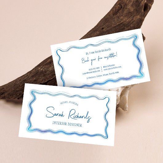 Handgezeichneter blauer Aquarellrahmen Eleganter D Visitenkarte