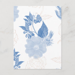 Handgezeichneter blauer Blumenmusterhintergrund Postkarte