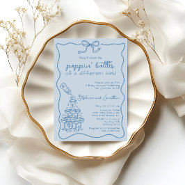 Handgezeichneter blauer Flaschen Champagner Turm B Einladung