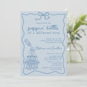 Handgezeichneter blauer Flaschen Champagner Turm B Einladung (Stehend Vorderseite)