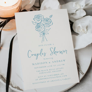 Handgezeichneter blauer Rosenstrauß Paare Bridal S Einladung