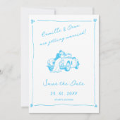 Handgezeichneter blauer Save-the-Date-Foto-QR-Code Einladung (Vorderseite)