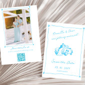 Handgezeichneter blauer Save-the-Date-Foto-QR-Code Einladung