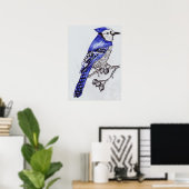 Handgezeichneter Blauhäher| Schwarz- und Blautinte Poster (Heimbüro)