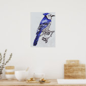 Handgezeichneter Blauhäher| Schwarz- und Blautinte Poster (Küche)