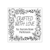 Handgezeichneter Blumenplatz mit Liebe Gummistempel (Prägung)