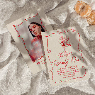 Handgezeichneter Bow 21. Bow Foto Geburtstagsparty Einladung