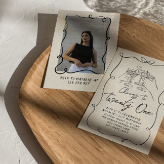 Handgezeichneter Bow 21. Fun Foto Geburtstagsparty Einladung