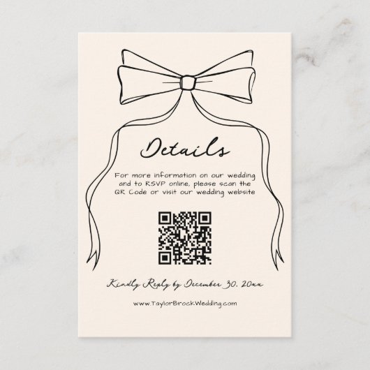Handgezeichneter Bow Altes Geld Hochzeitsdetails Q Begleitkarte (Vorderseite)