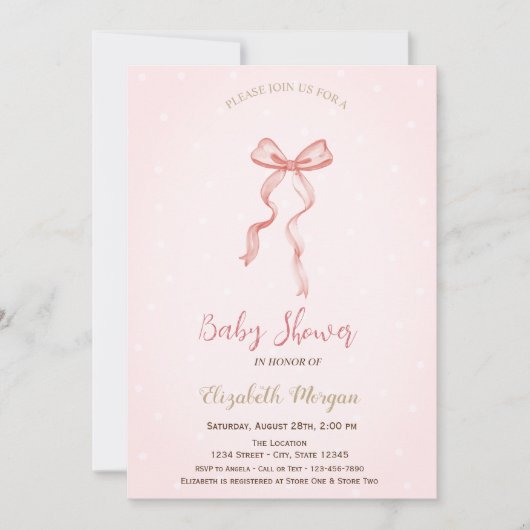 Handgezeichneter Bow Elegante Rahmen Punkte Einladung (Vorderseite)