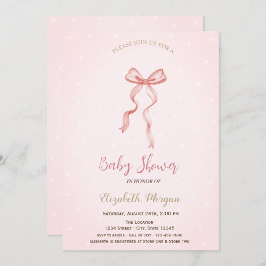 Handgezeichneter Bow Elegante Rahmen Punkte Einladung (Vorne/Hinten)