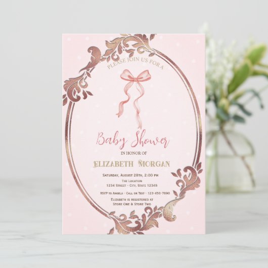 Handgezeichneter Bow Elegante Rahmen Punkte Einladung (Stehend Vorderseite)