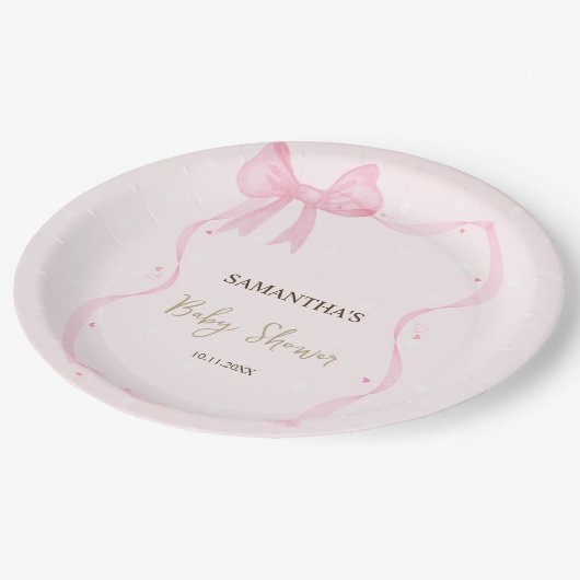 Handgezeichneter Bow Elegante Rahmen Punkte Pappteller (Schrägansicht)